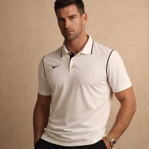Nike Dri-FIT Men’s Polo Shirt – White with Black Trim | Size M